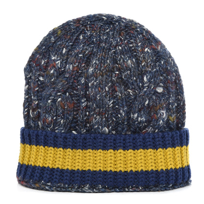 Gucci Wool Alpaca Silk Cable Knit Beanie Hat Navy 1 of 6