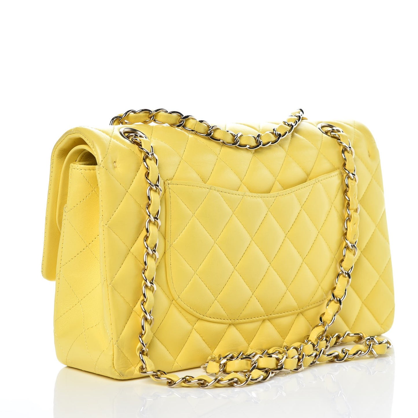 Lambskin Quilted Medium Double Flap Yellow