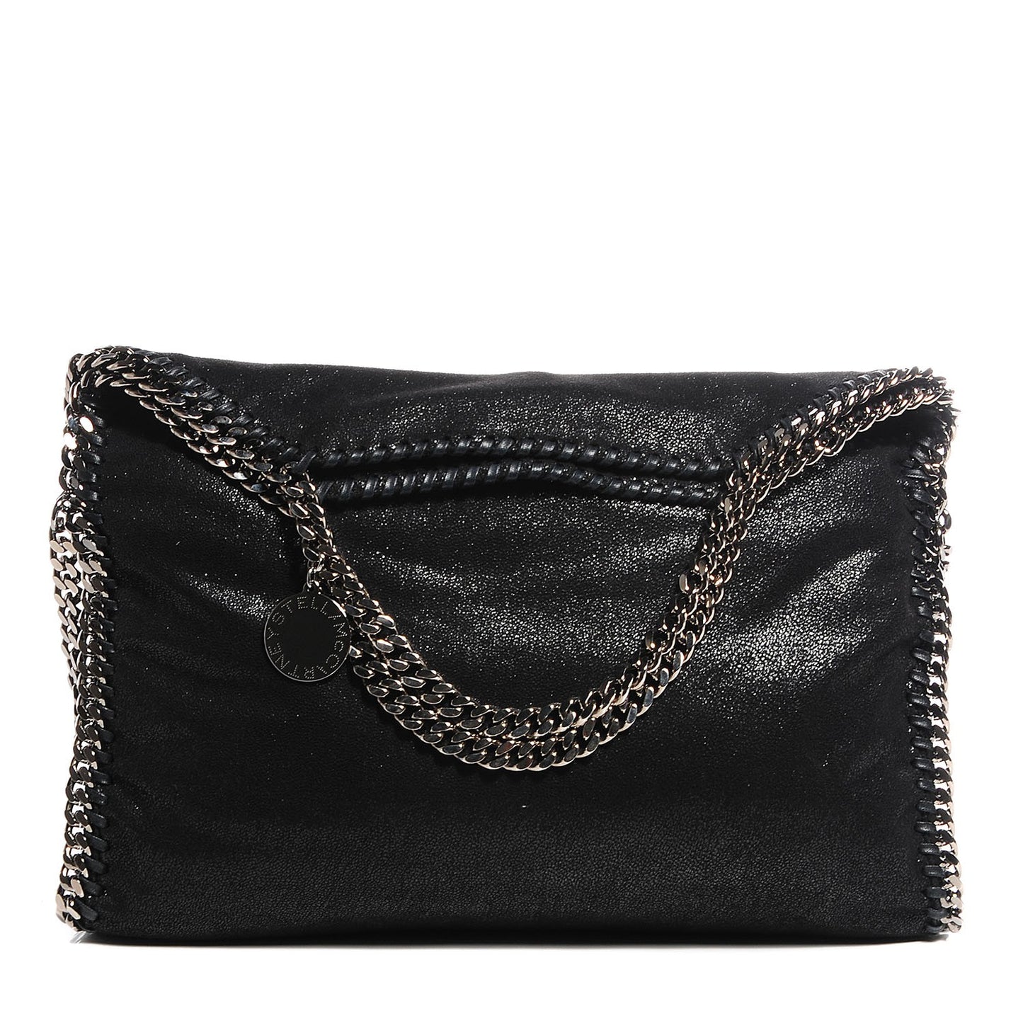 Faux Leather Shaggy Deer Falabella Fold Over Tote Black