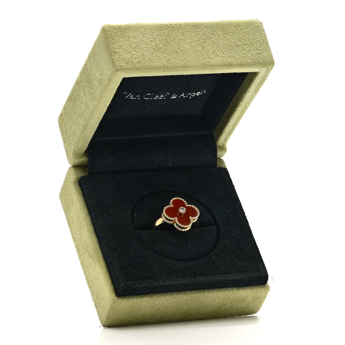 18K Yellow Gold Diamond Carnelian Vintage Alhambra Ring 52 6