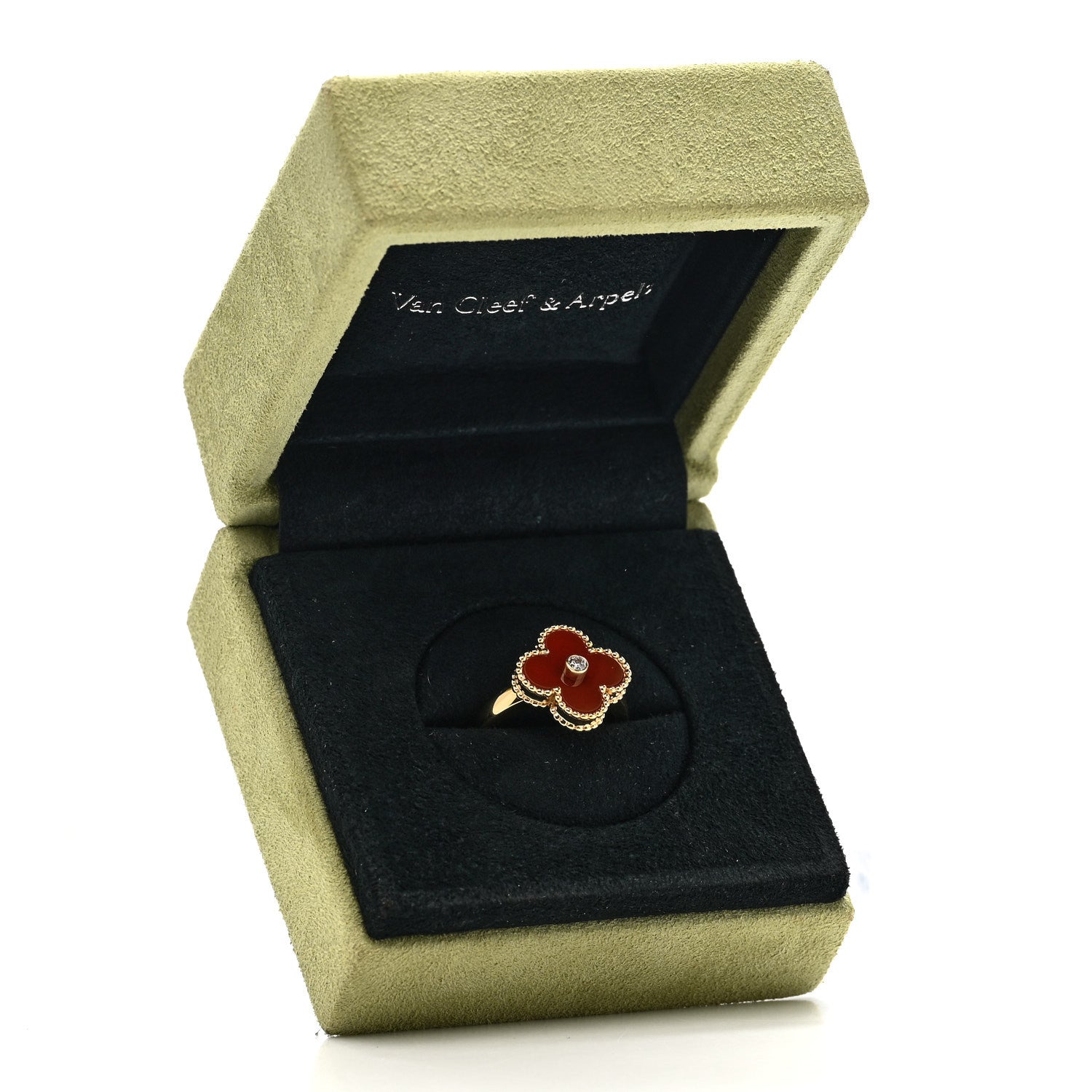 Van Cleef & Arpels 18K Yellow Gold Diamond Carnelian Vintage Alhambra Ring 52 6 6 of 6
