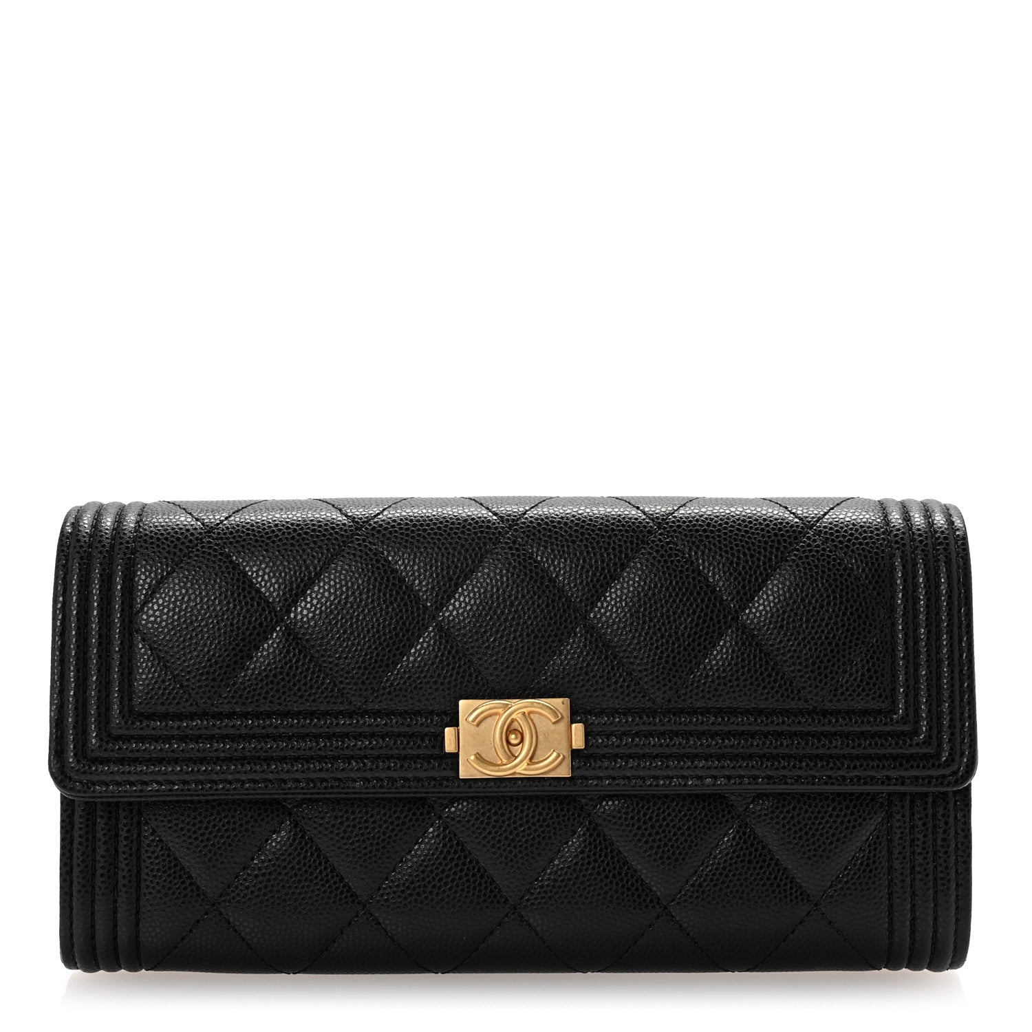 Chanel Caviar Quilted Large Boy Gusset Flap Wallet Black 1 of 8