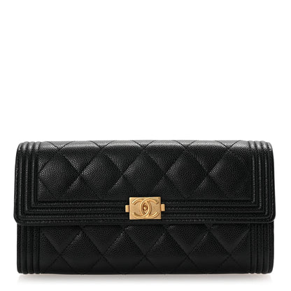Chanel Caviar Quilted Large Boy Gusset Flap Wallet Black 1 of 8