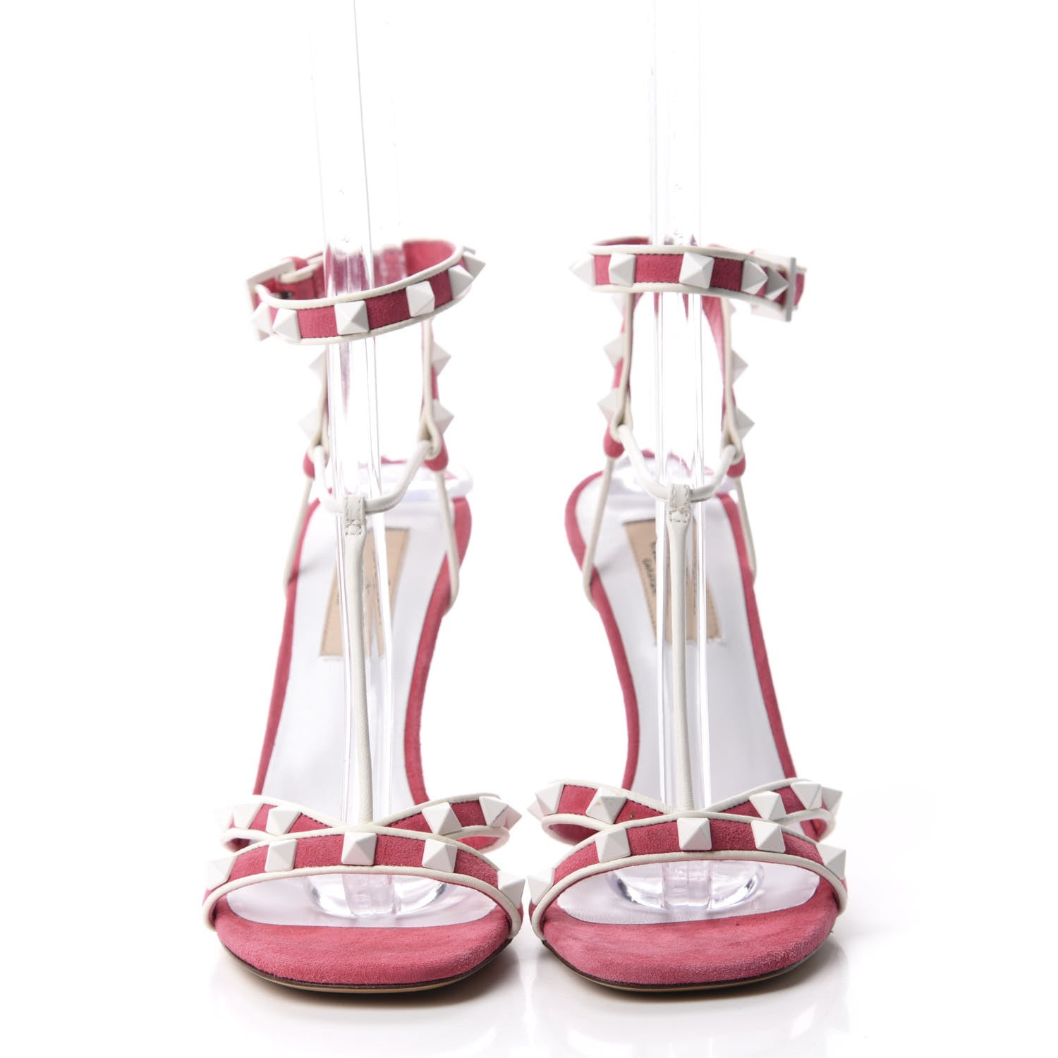 Valentino Garavani Suede Free Rockstud Ankle T-Strap 105mm Sandals 35.5 Shadow Pink White 2 of 9