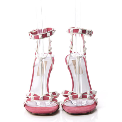Valentino Garavani Suede Free Rockstud Ankle T-Strap 105mm Sandals 35.5 Shadow Pink White 2 of 9