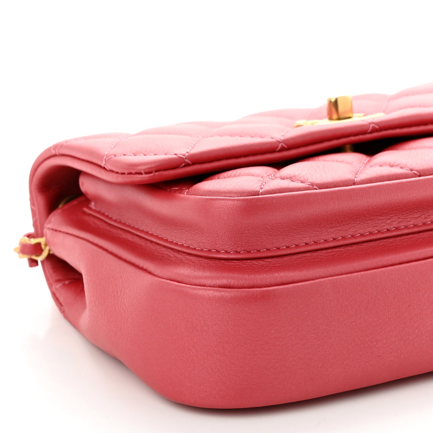 Calfskin Quilted Top Handle Flap Dark Pink