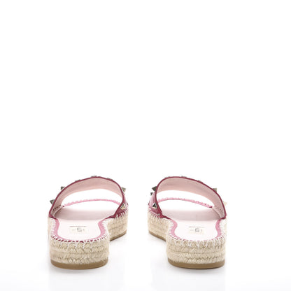 Valentino Garavani Grained Calfskin Rockstud Espadrille Flat Slide Sandals 41 Red 6 of 10