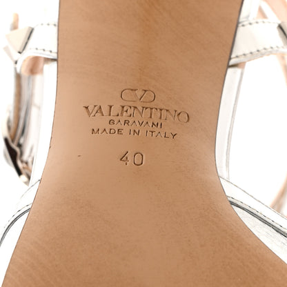Valentino Garavani Metallic Pebbled Calfskin Rockstud Ankle Strap 65mm Pumps 40 Silver 8 of 13