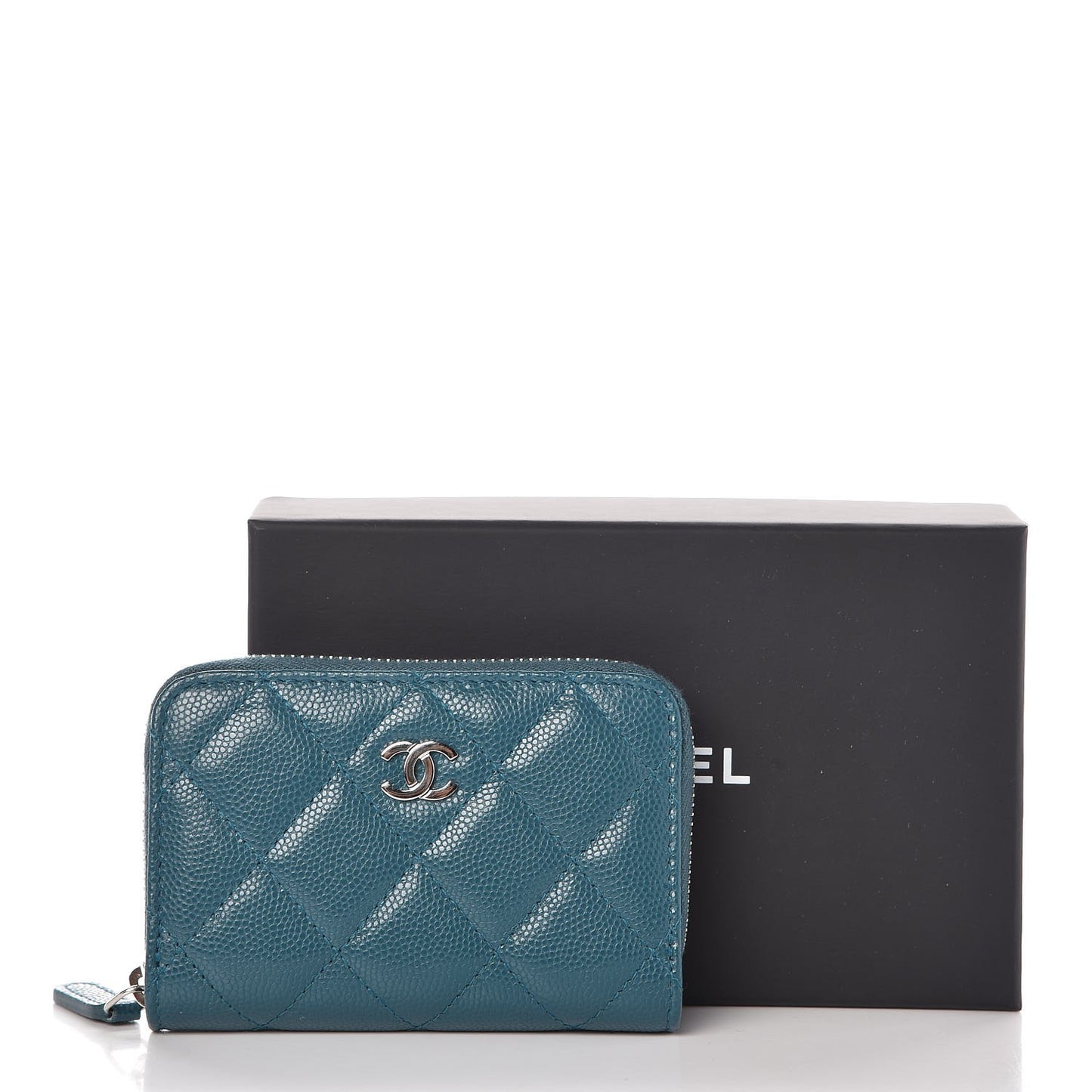 Caviar Quilted Zip Coin Purse Dark Turquoise