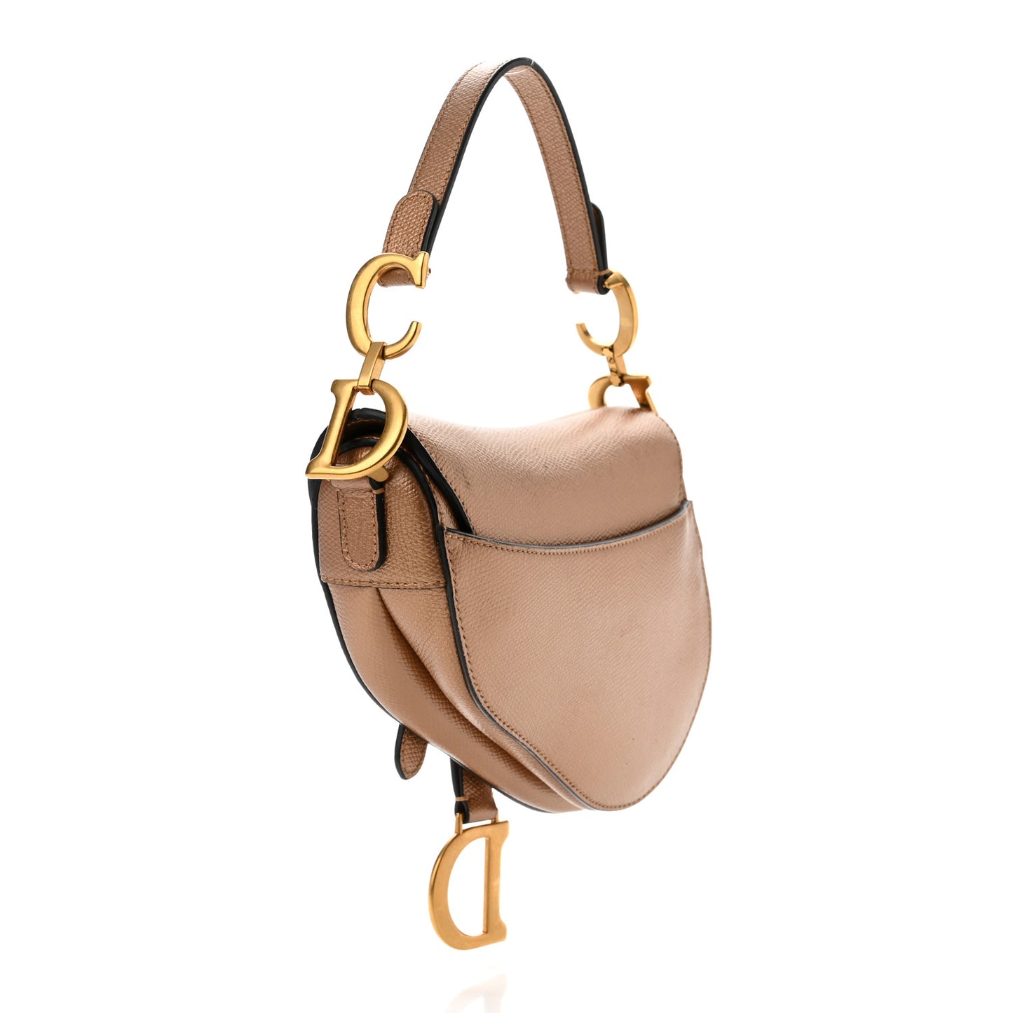 Metallic Grained Calfskin Mini Saddle Bag Gold
