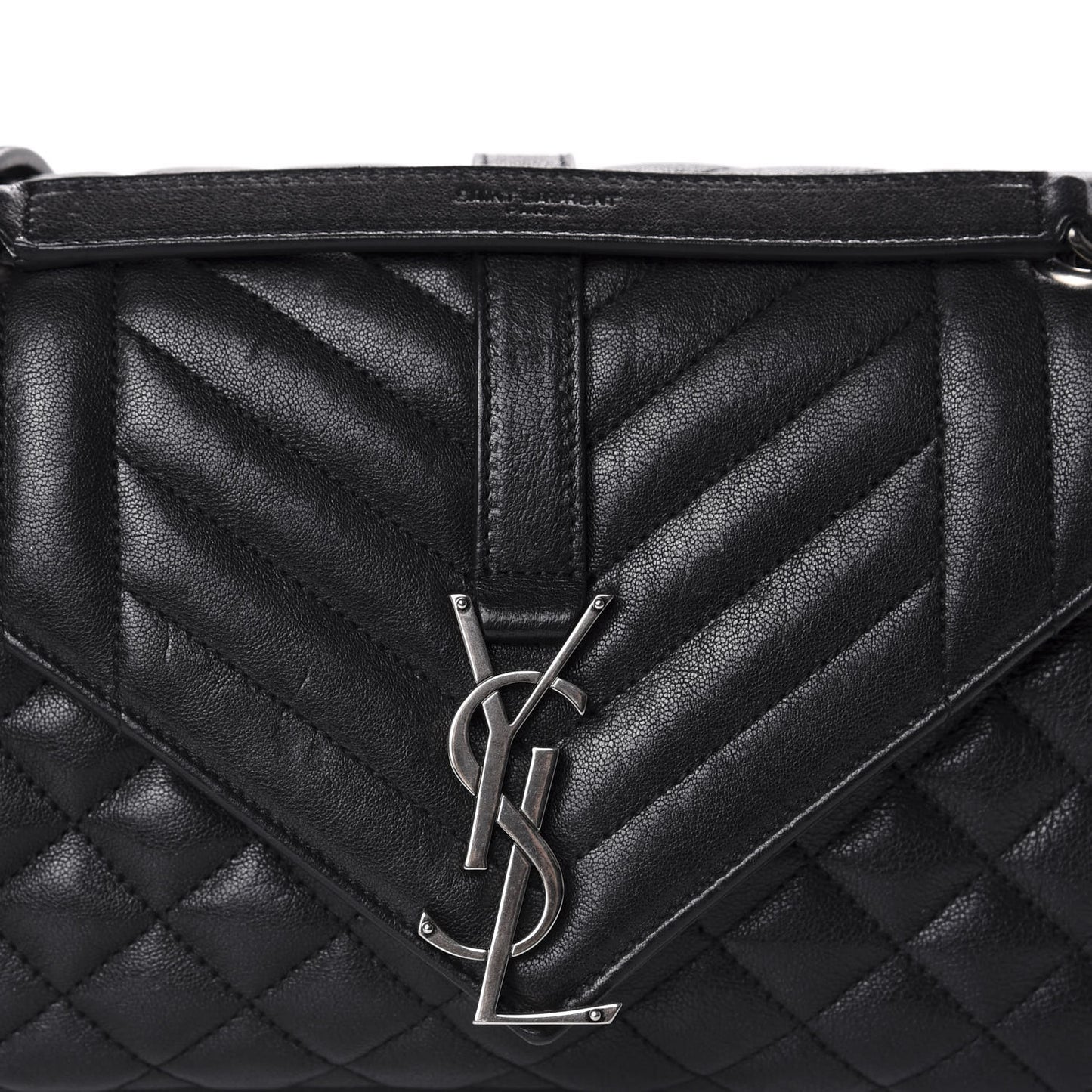 Sheepskin Tri-Quilt Monogram Medium College Bag Black