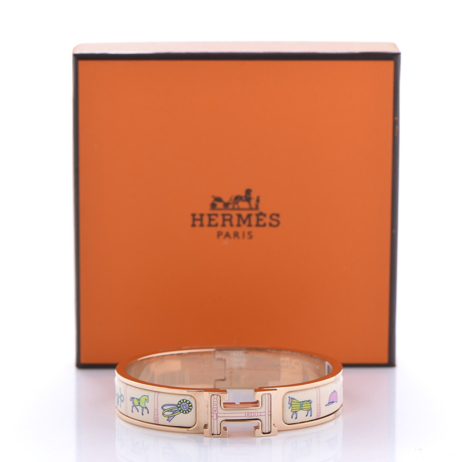 Hermes Enamel Couvertures et Tenues de Jour Narrow Clic Clac H Bracelet PM Pannacotta 5 of 5