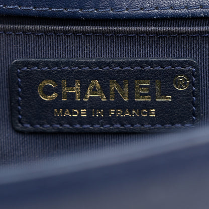 Chanel Calfskin Chevron Quilted Braided Small Boy Flap White Navy 6 of 14