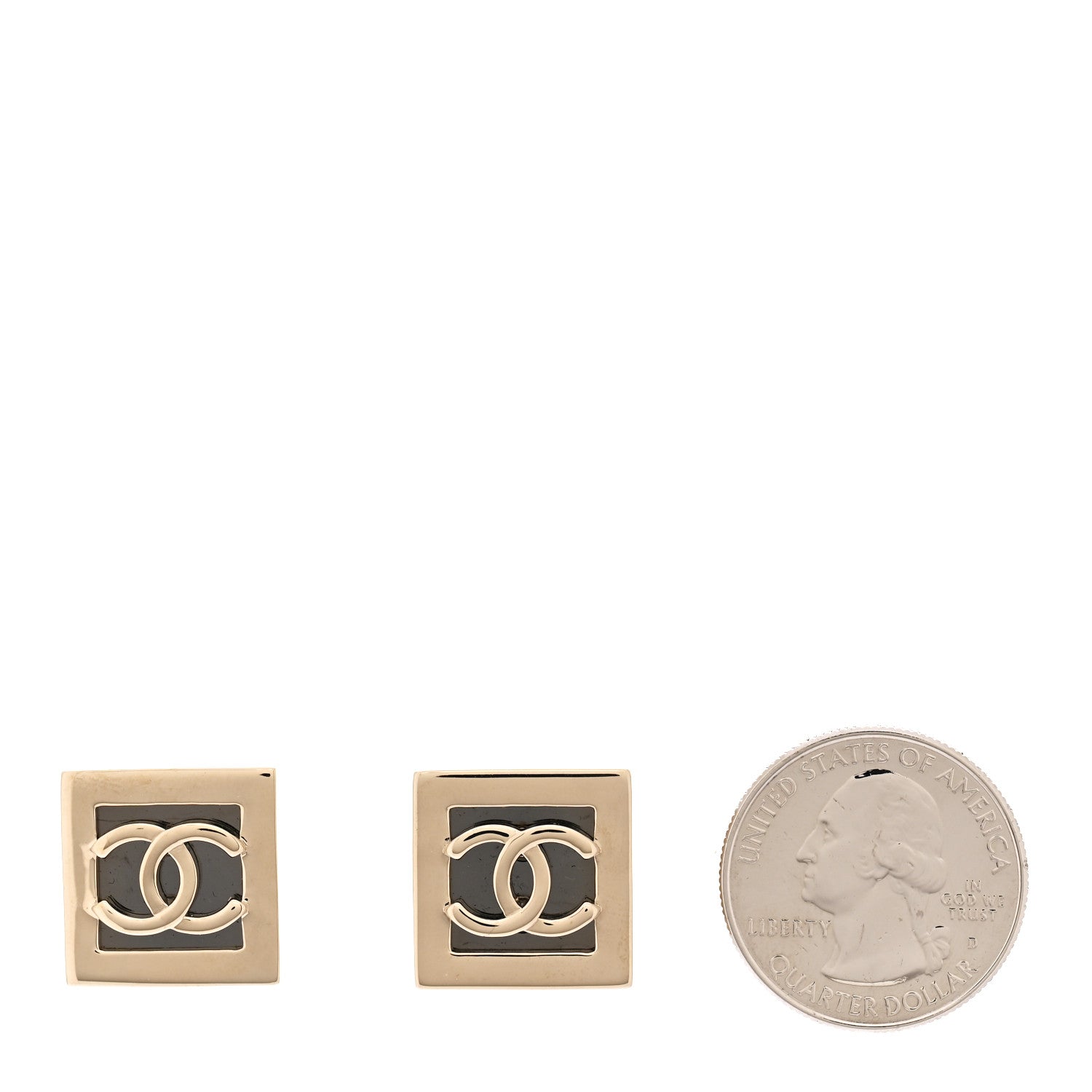 Chanel Metal CC Square Earrings Gold Ruthenium 2 of 4