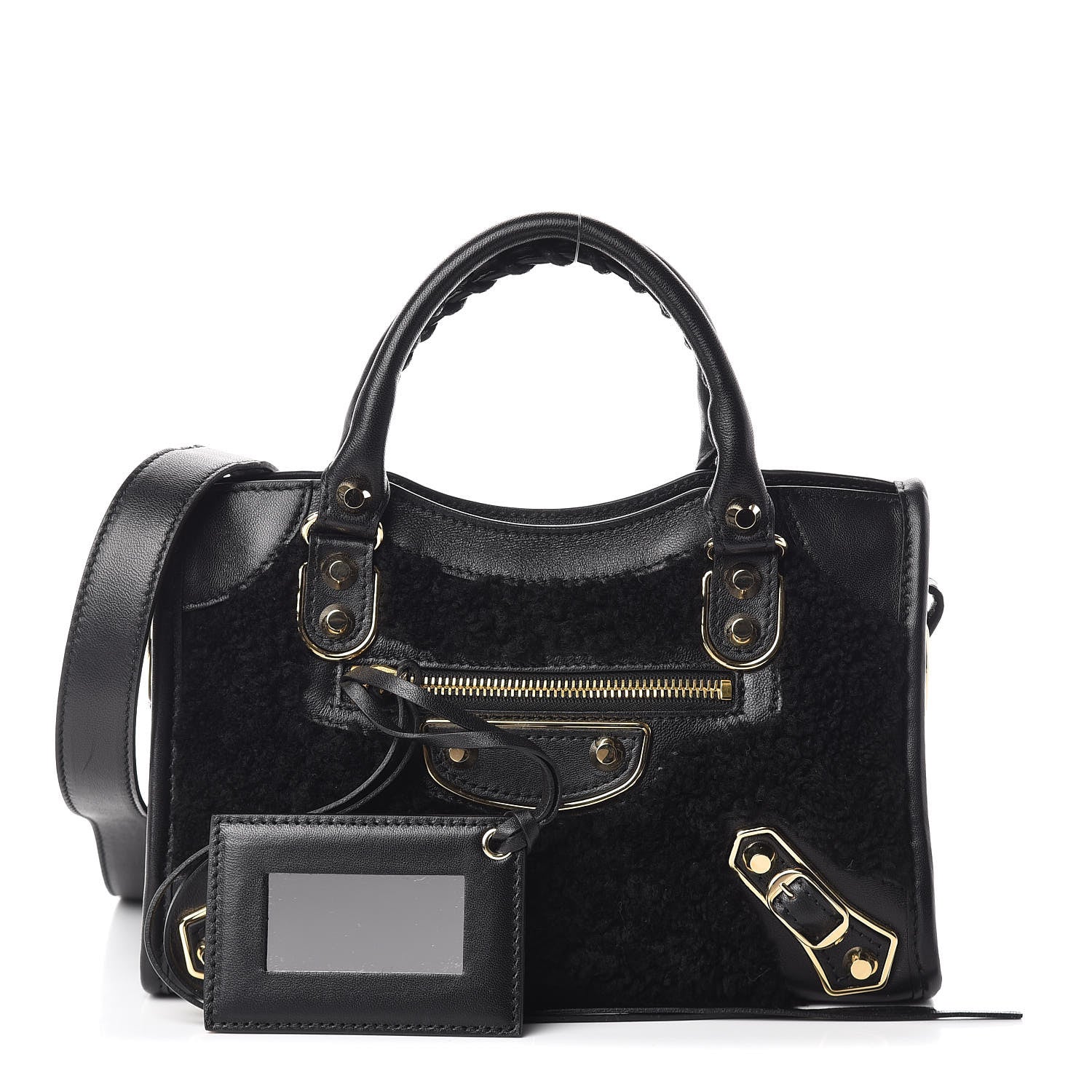 Balenciaga Shearling Gold Metallic Edge Hardware Mini City Black 1 of 12