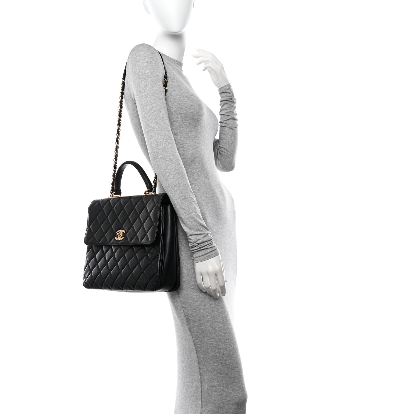 Lambskin Quilted Large Trendy CC Dual Handle Flap Bag Black