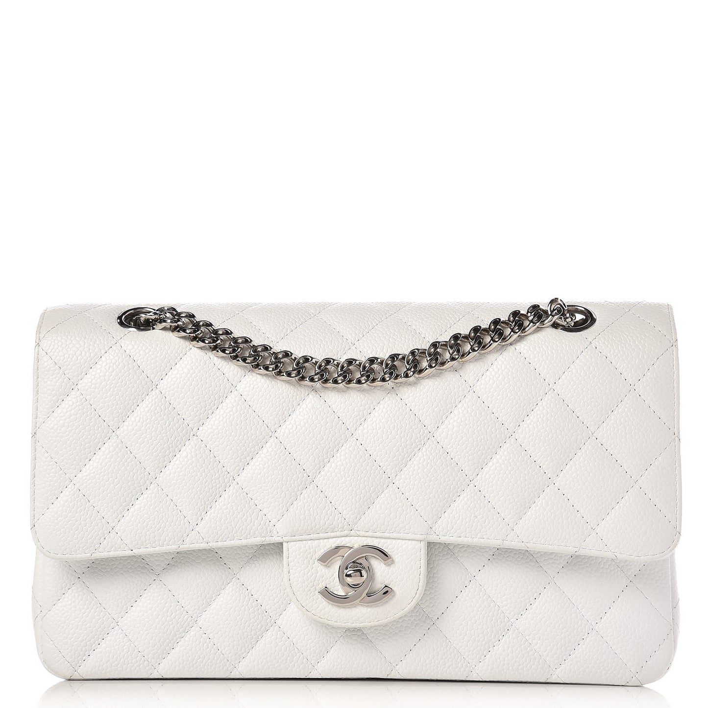 Caviar Quilted Medium Double Flap Bijoux Chain White