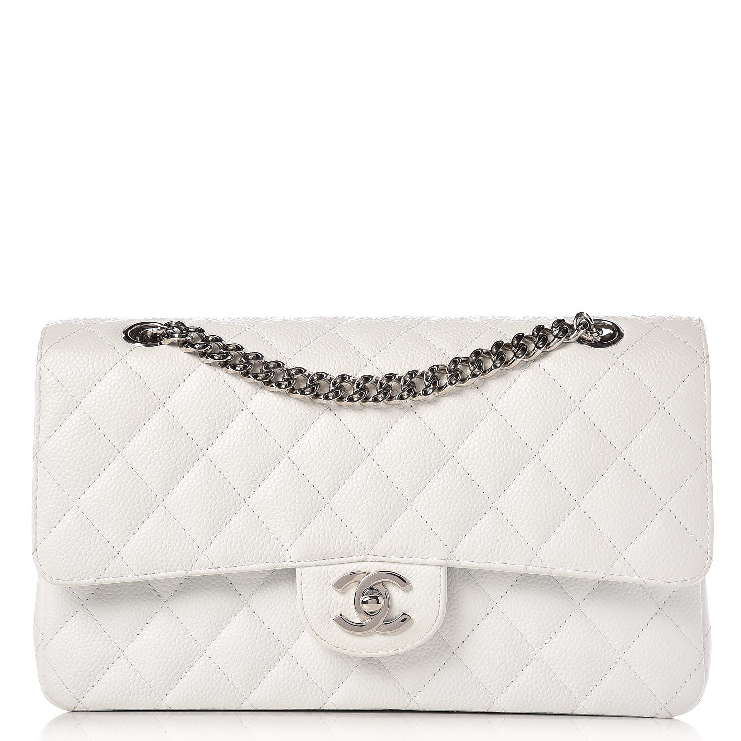 Chanel Caviar Quilted Medium Double Flap Bijoux Chain White 1 of 16