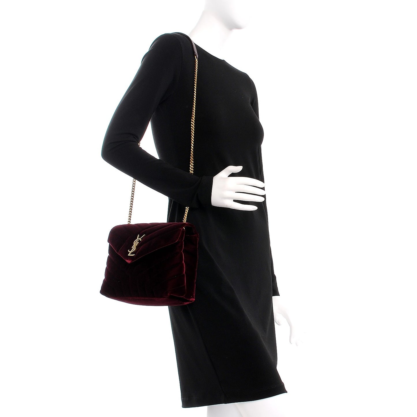 Velvet Y Quilted Monogram Small Loulou Chain Satchel Burgundy