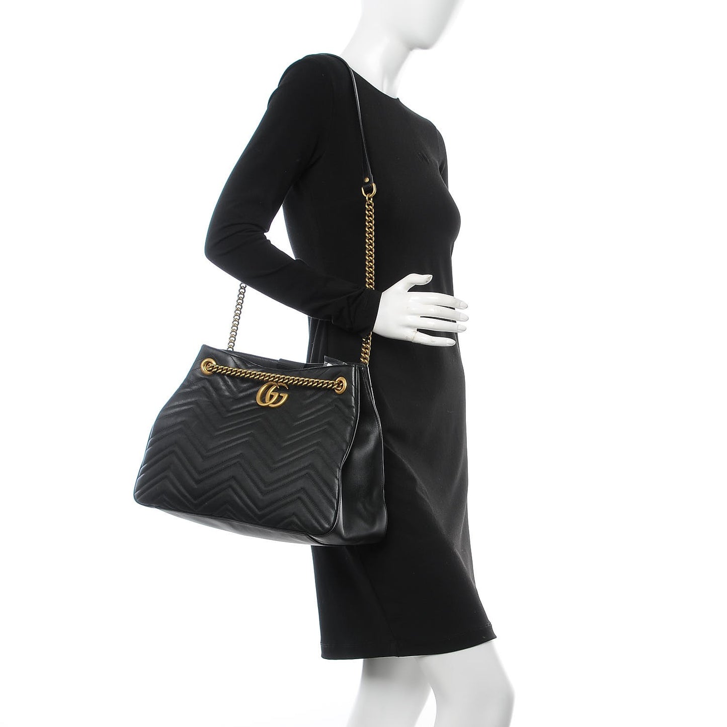Calfskin Matelasse Medium GG Marmont Shoulder Tote Bag Black