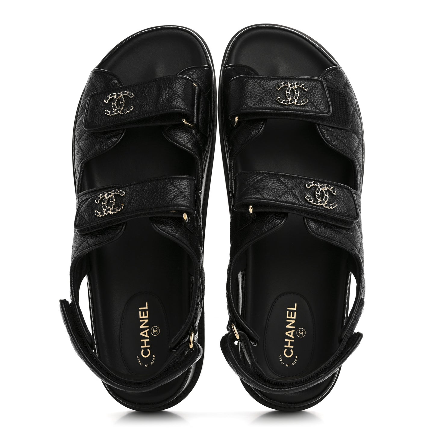 Grained Calfskin Velcro Dad Sandals 42 Black