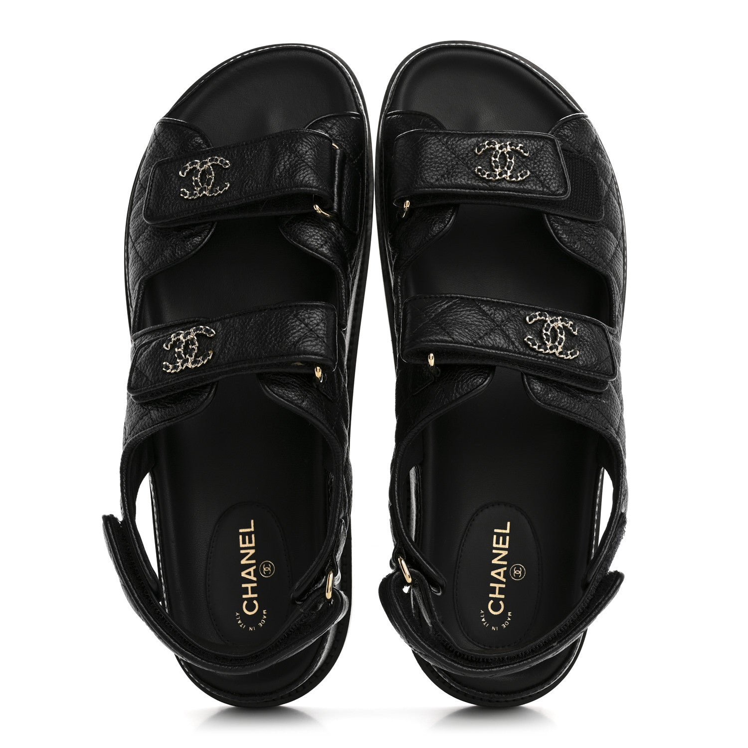 Chanel Grained Calfskin Velcro Dad Sandals 42 Black 2 of 10