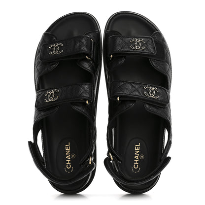 Chanel Grained Calfskin Velcro Dad Sandals 42 Black 2 of 10