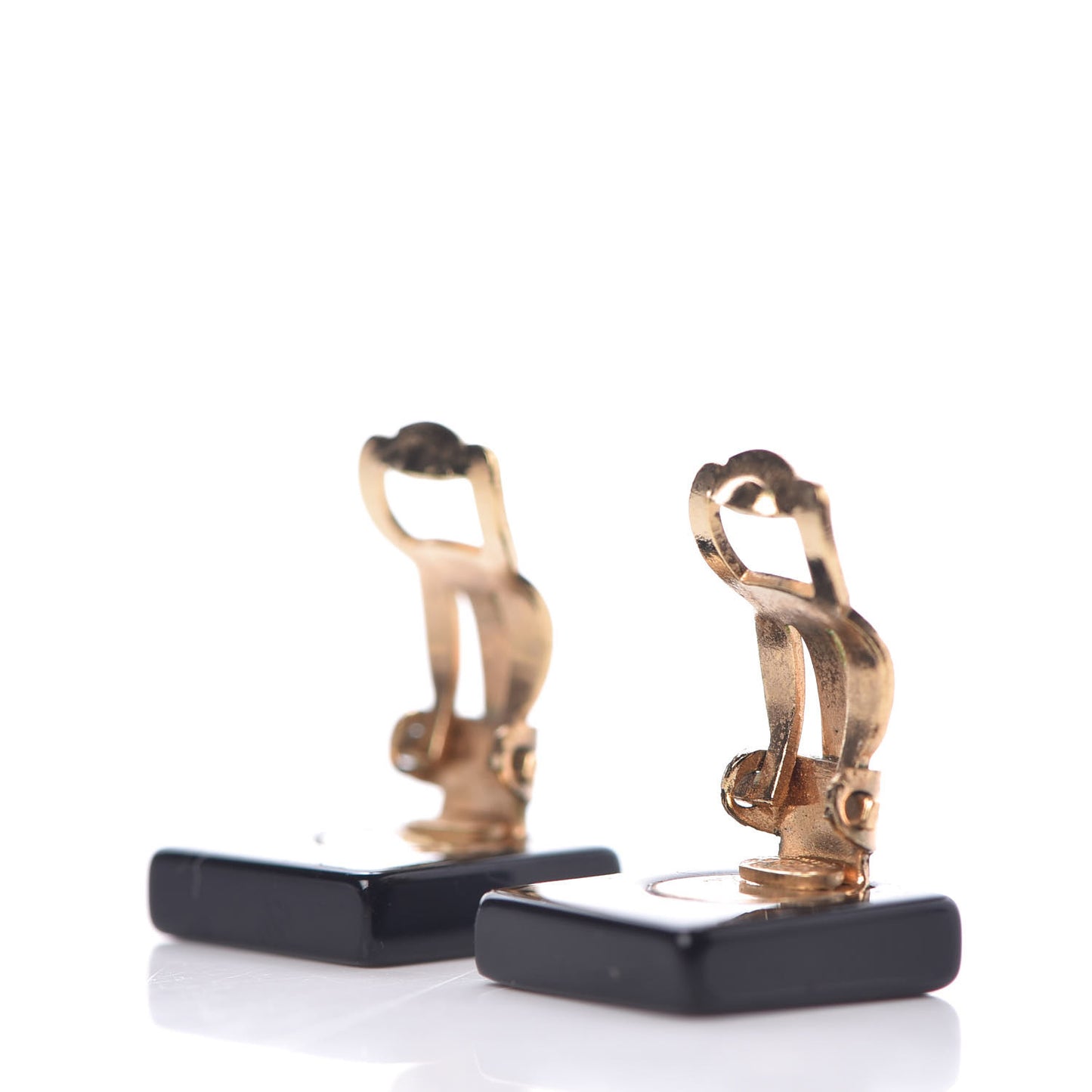 Resin CC Clip On Earrings Black Gold