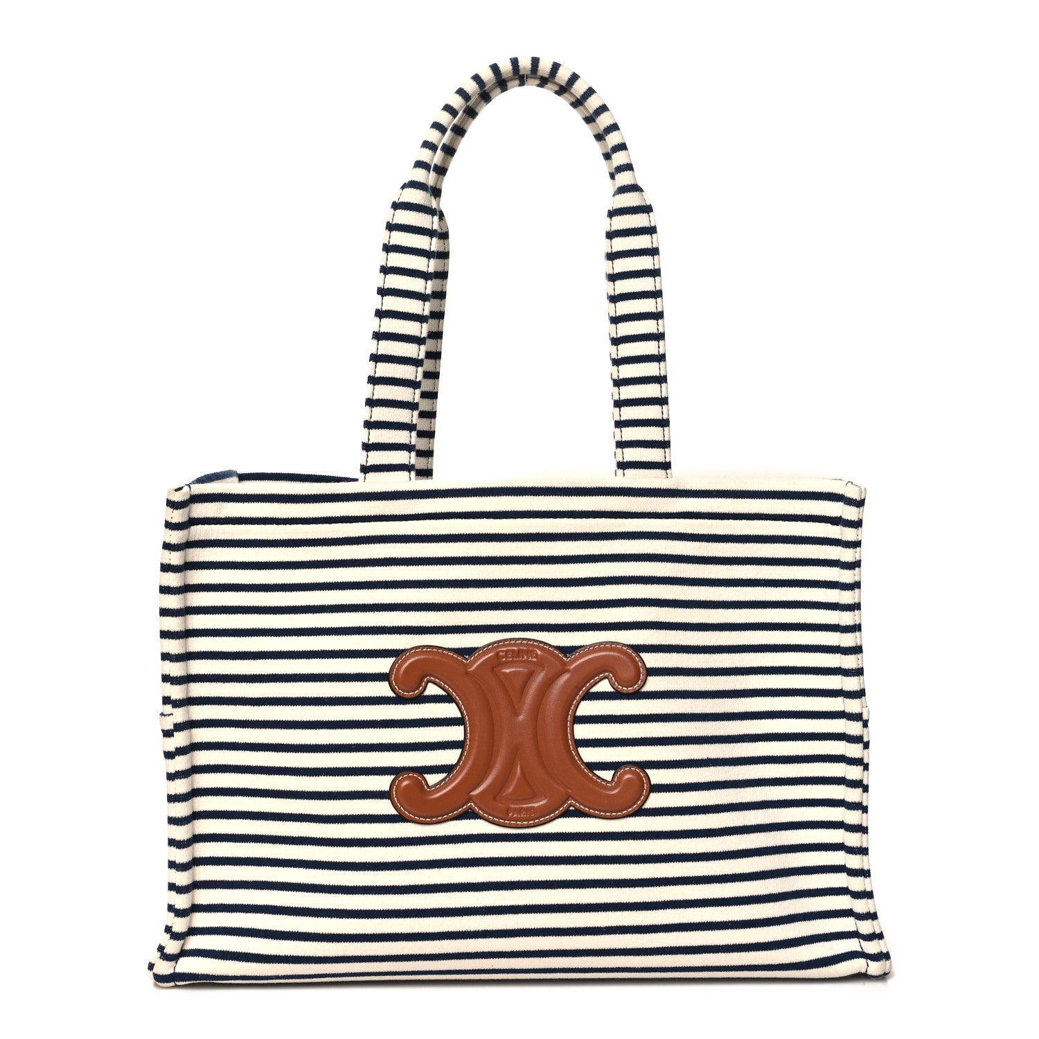 Celine Canvas Calfskin Triomphe Large Cabas Navy Tan 1 of 9