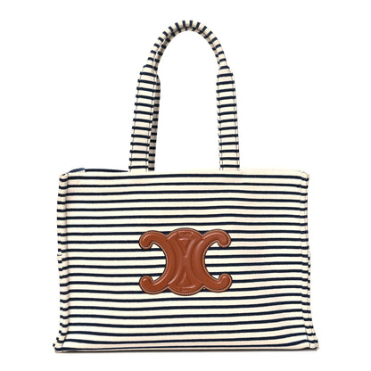 Celine Canvas Calfskin Triomphe Large Cabas Navy Tan 1 of 9