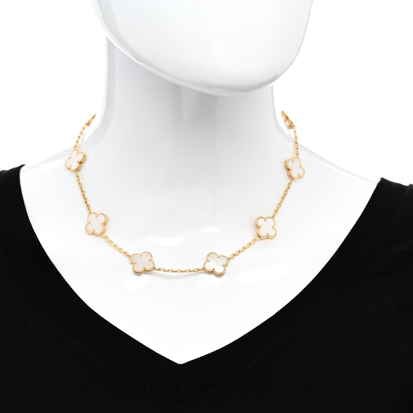 18K Yellow Gold Mother of Pearl 10 Motifs Vintage Alhambra Necklace