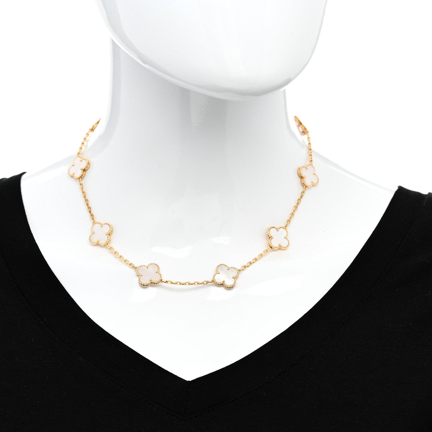 Van Cleef & Arpels 18K Yellow Gold Mother of Pearl 10 Motifs Vintage Alhambra Necklace 2 of 6