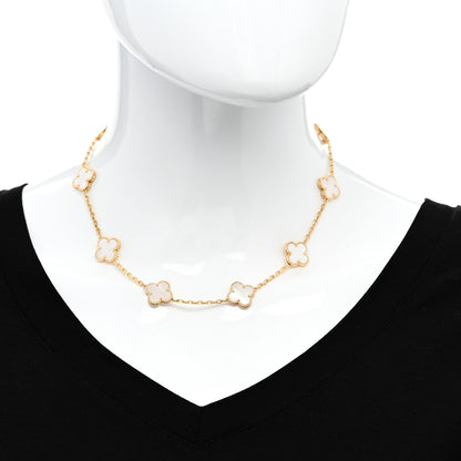 Van Cleef & Arpels 18K Yellow Gold Mother of Pearl 10 Motifs Vintage Alhambra Necklace 2 of 6