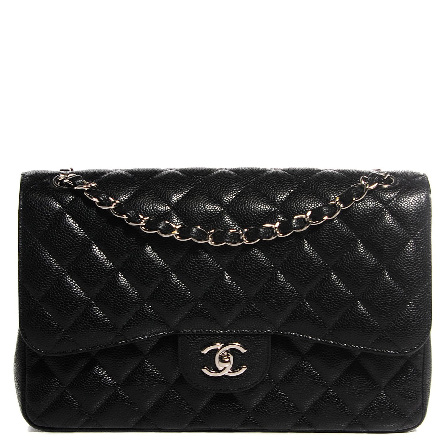 Caviar Quilted Jumbo Double Flap Black