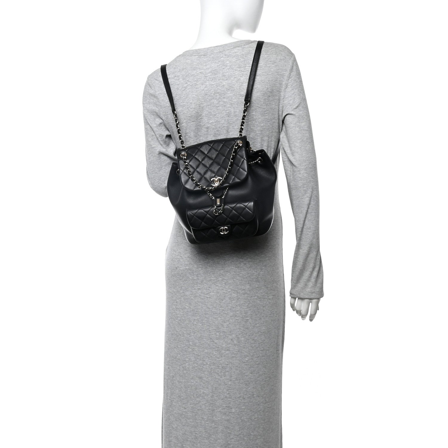 Chanel Lambskin Quilted Large Duma Drawstring Backpack Black 2 of 10