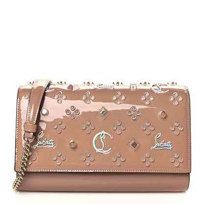 Christian Louboutin Patent Calfskin Spikes Paloma Clutch Nude White 1 of 9