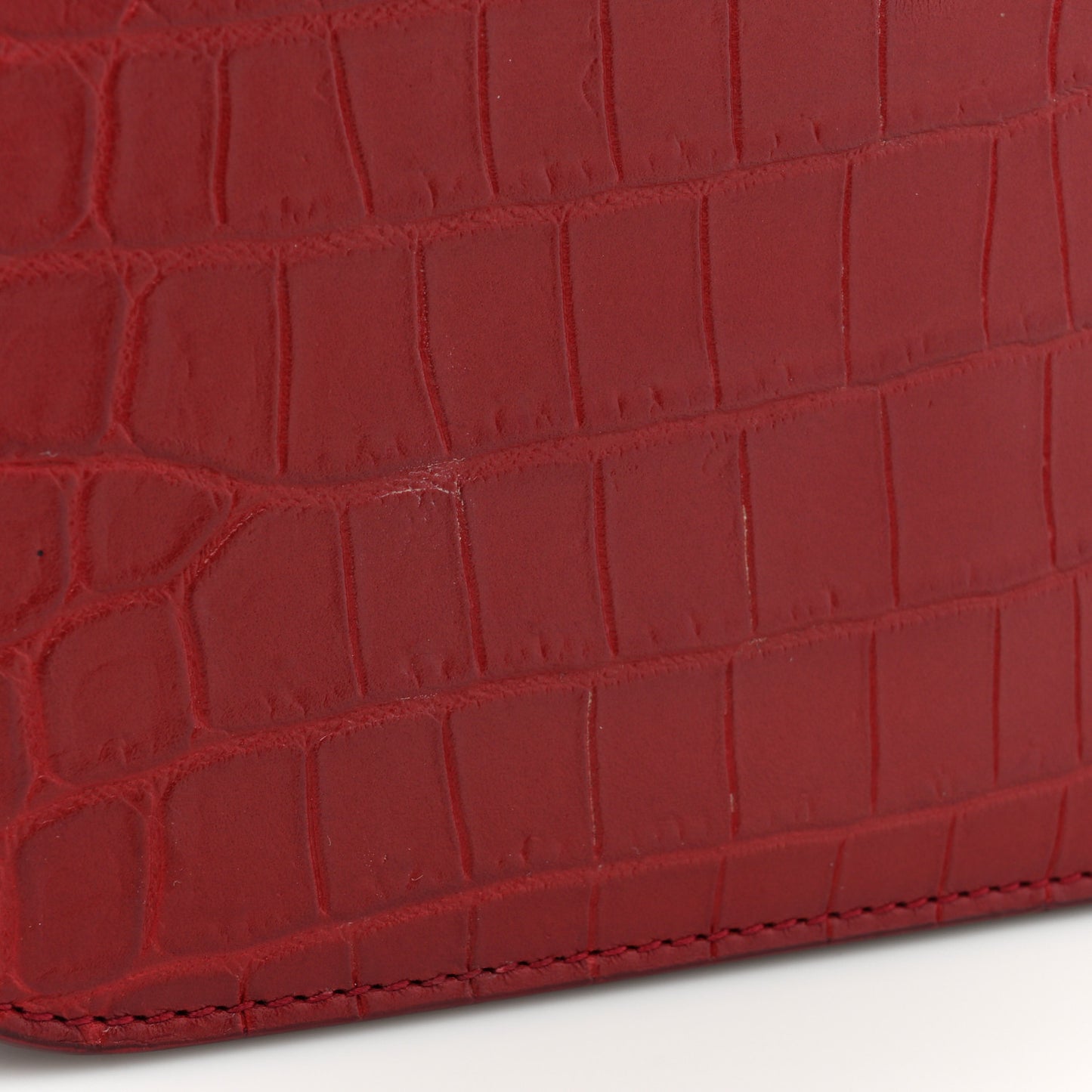 Calfskin Crocodile Embossed Elise Chain Shoulder Bag Red