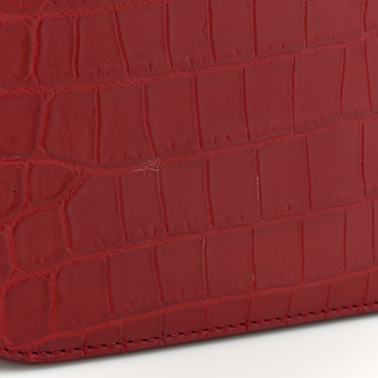 Saint Laurent Calfskin Crocodile Embossed Elise Chain Shoulder Bag Red 15 of 19