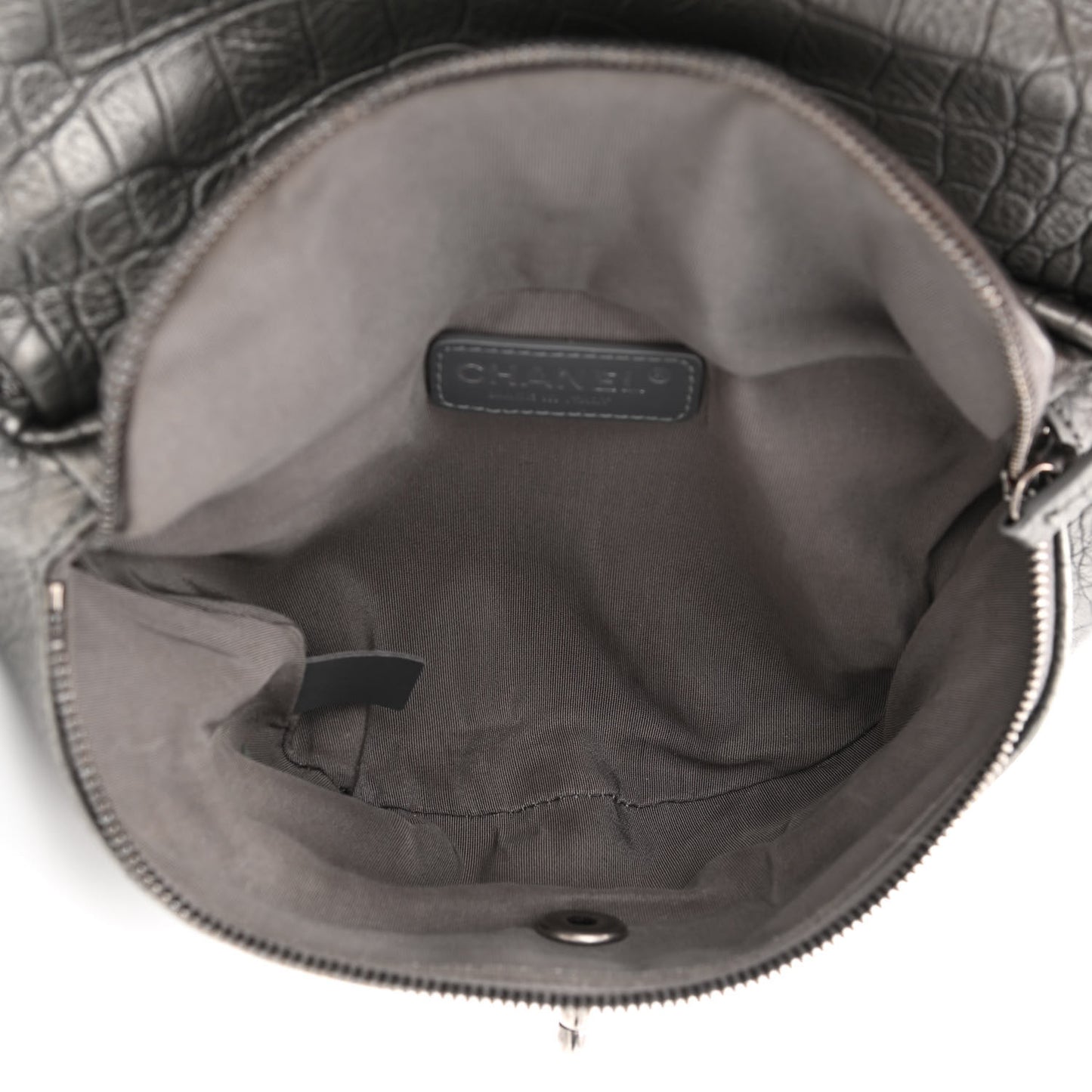 Metallic Calfskin Crocodile Embossed Quilted Easy Trip Waist Bag Fanny Pack Silver