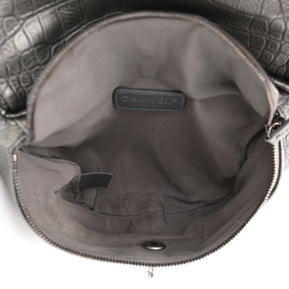 Chanel Metallic Calfskin Crocodile Embossed Quilted Easy Trip Waist Bag Fanny Pack Silver 5 of 11