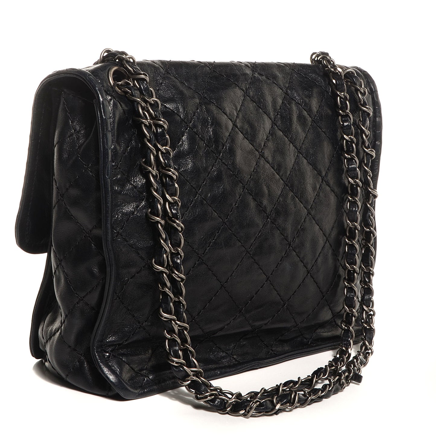 Aged Crumpled Calfskin Vintage Small Flap Black