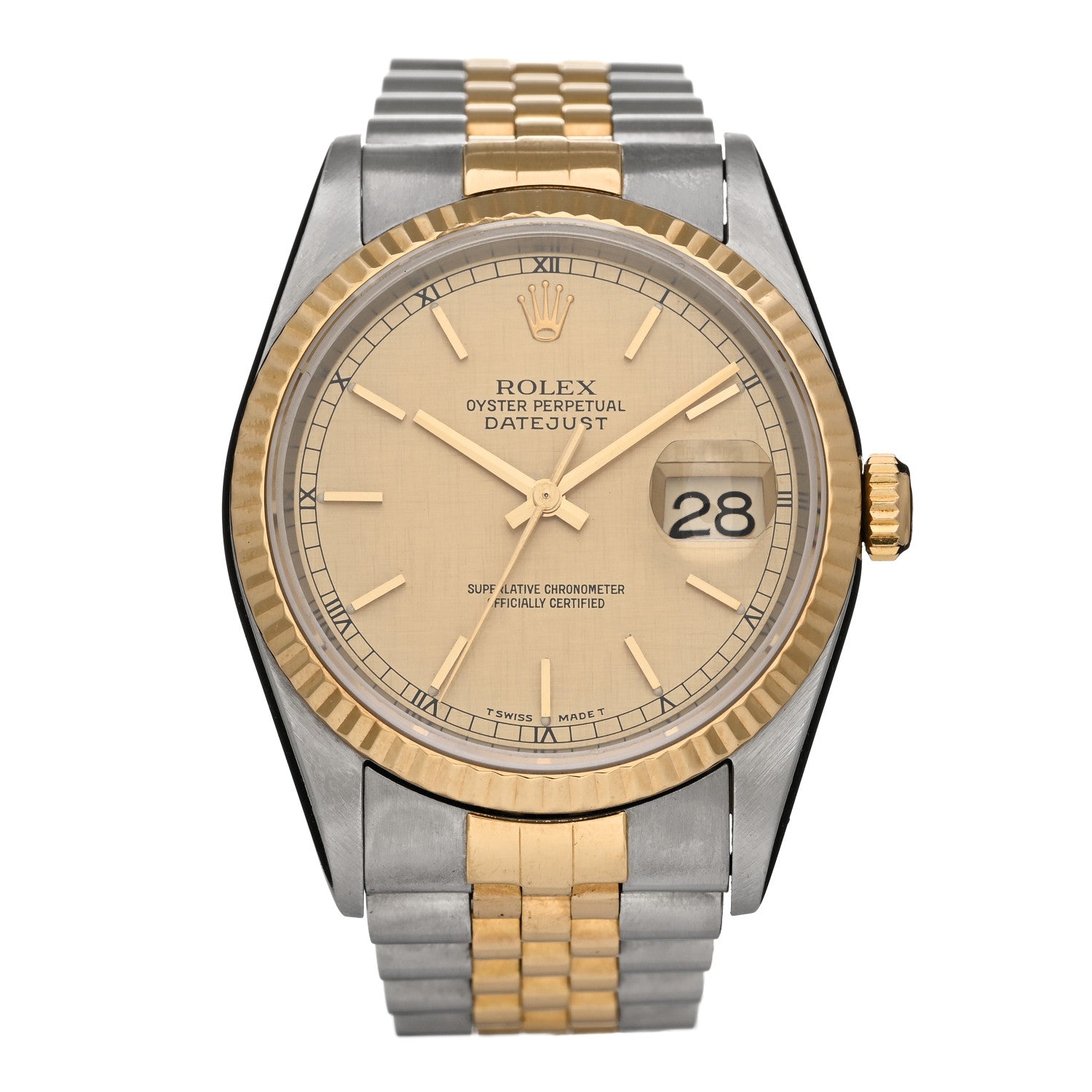Rolex Stainless Steel 18K Yellow Gold 36mm Oyster Perpetual Datejust Watch Champagne Linen 16233 1 of 4