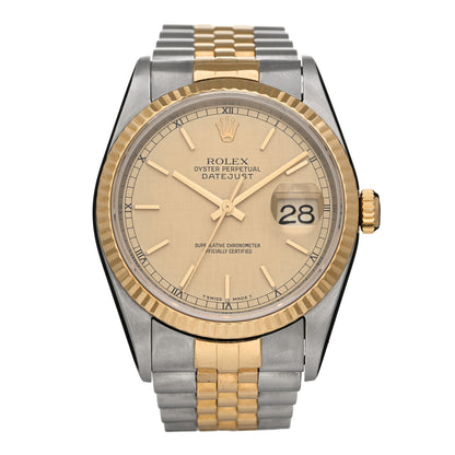 Rolex Stainless Steel 18K Yellow Gold 36mm Oyster Perpetual Datejust Watch Champagne Linen 16233 1 of 4