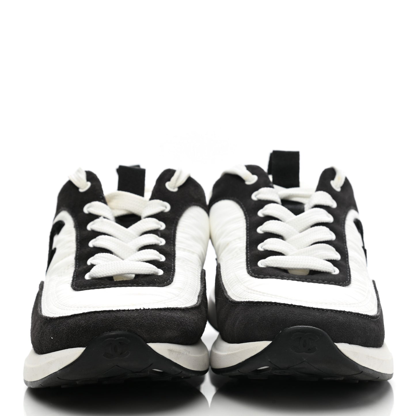 Nylon Suede Calfskin CC Sneakers 37.5 White Dark Grey