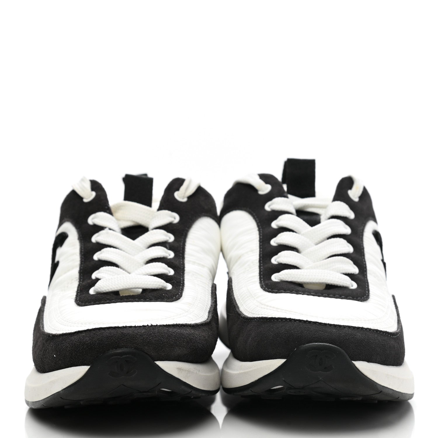 Chanel Nylon Suede Calfskin CC Sneakers 37.5 White Dark Grey 2 of 10