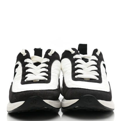 Chanel Nylon Suede Calfskin CC Sneakers 37.5 White Dark Grey 2 of 10