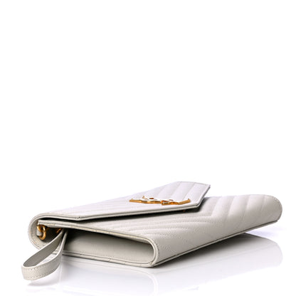 Saint Laurent Grain De Poudre Matelasse Chevron Monogram Envelope Clutch Blanc Vintage 3 of 4