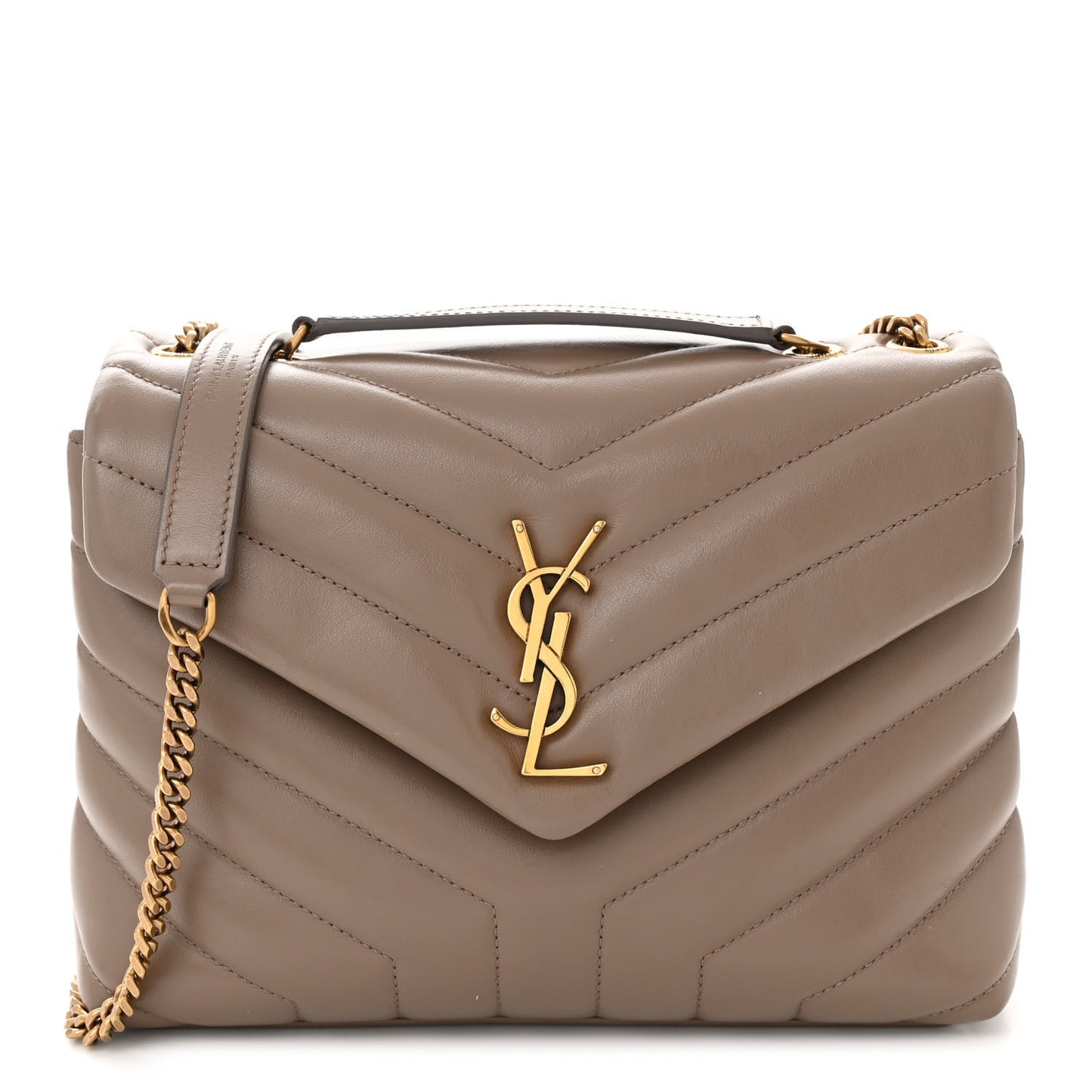 Calfskin Y Quilted Monogram Small Loulou Chain Satchel Dark Beige