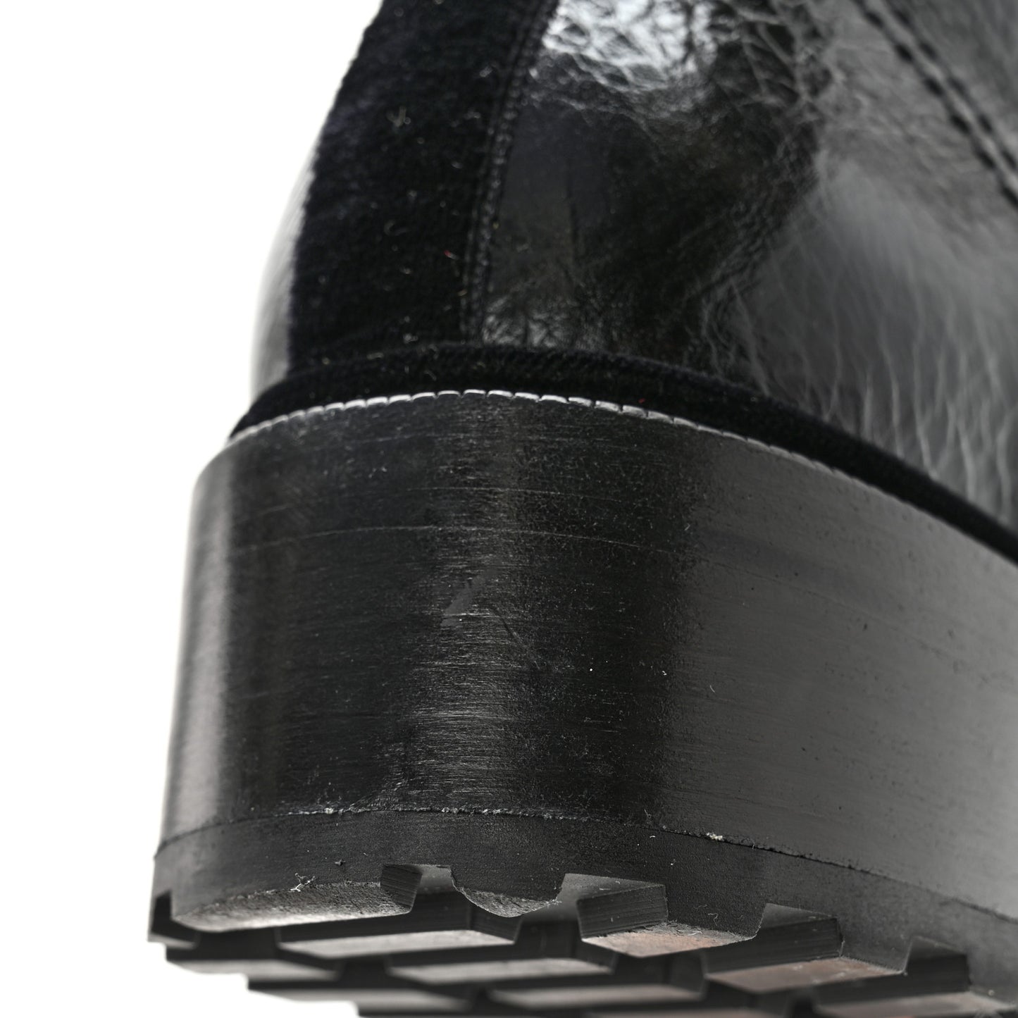 Shiny Calfskin Velvet Pearl Combat Short Boots 40 Black