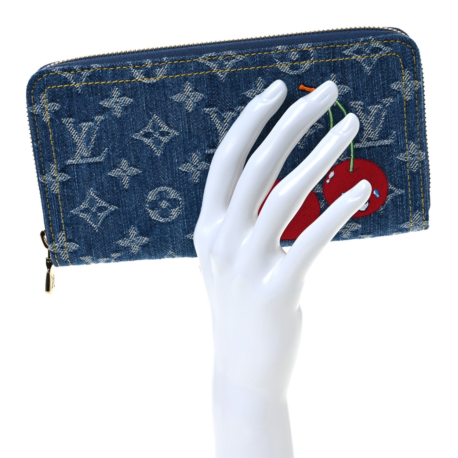 Louis Vuitton LV X TM Monogram Denim Cerises Zippy Wallet Blue 2 of 10